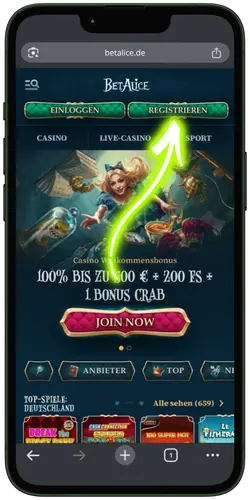 BetAlice Casino Registration Form Mobile