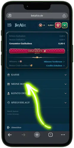 BetAlice My Bonus Selection Page Mobile